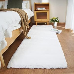 Ghouse Ultra Soft Faux Rabbit Fur Rug, Machine Washable Area Rugs for Bedroom Fluffy Rugs for Living Room, No-Shedding Carpet Sheepskin Rug White 2 x 6 Feet