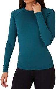 TCA Super Thermal Long Sleeve Women Running, Ski Base Layer - Compression Shirts Woman, Long Sleeve Workout Tops for Women - Atlantic Deep, Small