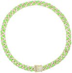 Dog Chain Cuban Collars,Walking Dog Metal Chain Choke Collar with Design Secure Buckle,Pet Cuban Crystal Collar Necklace Accessories for Small Medium Large Dogs Cats (G-Fluorescent Green, 8inch)