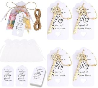 Vintage Skeleton Key Bottle Opener with Thank You Tags, Organza Bags, Jute Rope and Chains，Perfect Wedding Gifts and Baby Shower Favors for Guests, Bridal Shower Favors (5, Gold)