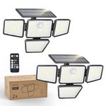 Philips Solar Security Light Outdoor, 196 LED Wall-Mounted Flood Light w/PIR Motion Sensor, 3 Modes, 4 Adjustable Heads Solar-Powered Floodlights with Remote Control, IP65 Waterproof (2 Pack)