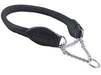 Rolled Genuine Leather Martingale Dog Collar Choker Black 7 Sizes (#3 - Neck Circumf.10.5"-12.25")