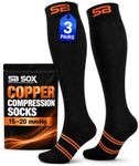 SB SOX 3-Pair Copper Compression Socks, 15-20mmHg (Black/Copper, XXL)