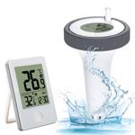 Digital Wireless Floating Pool Thermometer,Water Temperature Thermometer,Indoor Monitor Outdoor Pool Thermometer Set for Swimming Pool Whirlpool Spas Hot Tub Bath Pond Aquarium,Easy Read LED Backlight