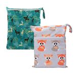 Sigzagor 2 Wet Bags Reusable Diaper Nappy Waterproof With Two Zippered Pockets (Baby Fox and Regal Deer)