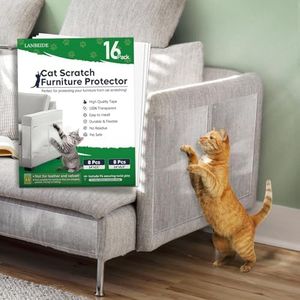 LANBEIDE Anti Cat Scratch Furniture Protector-16 Pack Cat Couch Protector, Single-Sided Self-Adhesive Scratch Deterrent for Furniture Door 16 Sheets + 74 Twist Pins
