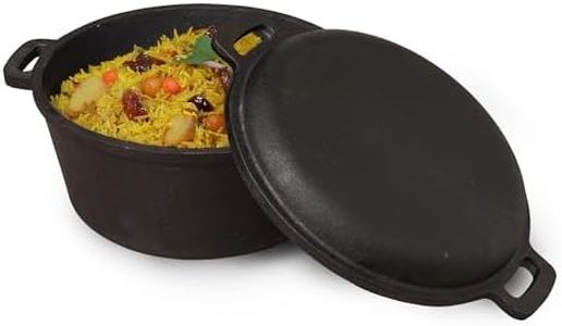 The Indus Valley Pre-Seasoned Cast Iron Dutch Oven with Lid | Medium, 5L, 27cm/10.6 Inch, 6.8kg | Induction Friendly | Cast Iron Casserole, 100% Pure & Toxin-Free, No Chemical Coating