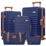 SHOWKOO Suitcase Sets 5 Piece Lightweight 100% PC Hard Shell Expandable Durable Carryon Trolley Travel Luggage Double Spinner Wheels & TSA Lock with Travel Duffels Bag +Toiletry Bag -Blue