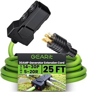 GEARit 30-Amp/Duplex 5-20R x4-Outlets Adapter Cord (25-Feet) 4-Prong 30A Generator Extension Cord to 4X Household 125/250V (NEMA 14-30P to Four 5-20R) STW 10AWG/4 Heavy Duty Twist Lock - 25ft