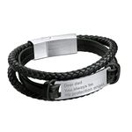 Personalized Men Bracelets with Any Text Metal ID Bar Bracelet for Men Braided Leather Rope Wristband Customizable Gift for Him -8.26"