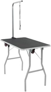 vidaXL Adjustable Portable Dog Grooming Table with Castors - Non-Slip and Foldable Design - Powder-Coated Iron Frame with Stainless-Steel Arm