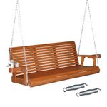 VINGLI XL Size Patio Wooden Porch Swing Outdoor with Cup Holders & Phone Slots, Heavy Duty 880 LBS Hanging Swing Chair Bench with Hanging Chains for Yard, Lawn, Garden (5 FT Pro, Brown)