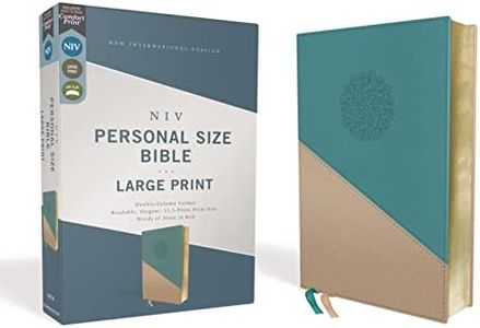 NIV, Personal Size Bible, Large Print, Leathersoft, Teal/Gold, Red Letter, Comfort Print