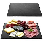 Navaris Slate Plates - Food Contact Safe Workmanship - Cheese Platter Grazing Board Rectangle Serving Plates - Slate Platters - Set of 2-38 x 28cm (15 x 11)