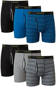Hanes Boxer Briefs, Cool Dri Moisture-Wicking Underwear, Cotton No-Ride-up for Men, Multi-Packs Available, 6 Pack - Striped Assorted, 3X-Large