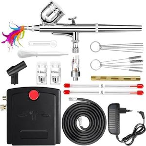 Powate 42 PSI Aérographe Multifonction à Double Action avec Compresseur pour la Peinture Ensembles d'aérographes Portables pour la Décoration de Gâteaux, Maquillage et Artisanat, Conception des Ongles