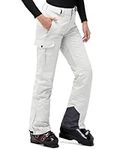 33,000ft Women's Insulated Snow Pants, Waterproof Snowboard Ski Pants with Boot Gaiters White