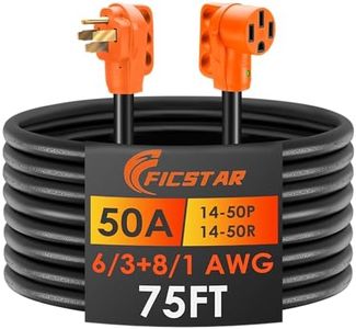 Ficstar 75FT 50 Amp RV/Generator Extension Cord Outdoor with Grip Handle,125/250V,12500W, 4 Prong,Heavy Duty 6/3+8/1 Gauge STW,NEMA 14-50P to 14-50R with LED Power Indicator & Polarity Lamp,ETL Listed