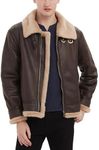 saounisi Leon Kennedy Cosplay Winter Warm Coat Faux Fur Lined B3 Bomber PU Leather Jacket for Game Cosplay Brown, Small