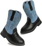 DADAWEN Kids Cowgirl Cowboy Western Boots Boys Girls Mid Calf Riding Shoes With Side Zipper (Toddler/Little Kid/Big Kid) Black/Blue US Size 11 M Little Kid