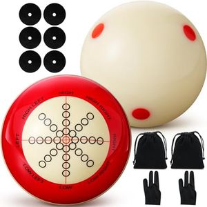 Foilswirl 2 Pcs Billiards Cue Ball 2-1/4" Pool Cue Ball Practice Training Artifact with Three Finger Billiard Gloves 2 Pool Ball Bag 6 Pool Table Marker Dots for Billiard Table Accessory(Velvet Bag)