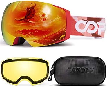 Polarized Ski Goggles Set, COPOZZ M1 Magnetic Snowboard OTG UV400 Skiing Goggles … (Red Lens Red Frame VLT-16.1%)