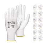 Safety Work Gloves PU Coated-12 Pairs,KAYGO KG11PB, Seamless Knit Glove with Polyurethane Coated Smooth Grip on Palm & Fingers, for Men and Women, Ideal for General Duty Work (L, White)