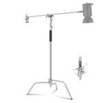 NEEWER C Stand with Boom Arm Pro 100% Stainless Steel, Max Height 10.8ft/330cm Air Cushion Heavy Duty Photography Light Stand with 4.2ft/128cm Holding Arm for Monolight Softbox Reflector