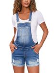 Bhome Maternity Overall Shorts Summer Maternity Denim Short Jeans Bib Overall Adjustable Buckle Straps, Blue, Large