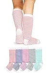 LA Active Knee High Grip Socks - 5 Pairs - Baby Toddler Non Slip/Skid Cotton (Girls Stripes, 4-6 Years)