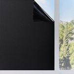 Funfox Blackout Window Film, Black Window Privacy Film Frosted, Non-Adhesive Glass Window Vinyl Sticker Light Blocking Static Cling for Bathroom Office Living Room 17.5 x 78.7 inch