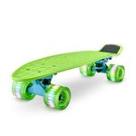 Standard Skateboard Mini Cruiser - 6'' PP Deck Complete Double Kick Skate Board w/ 3.25" Aluminum Alloy Truck, PU Wheels w/LED Light - for Kids, Teens, Adults (Green)