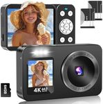 Digital Camera 4K 64MP with 64G SD Card, Front and Rear Dual Screens, 18X Digital Zoom Mini Compact Portable Vlogging Camera, 2 Batteries, for Kids Teen Students Girl Boy Beginner (Black)
