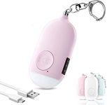 Safesound Personal Alarm, Rechargeable Self Defense Security Alarm Keychain 130dB Loud Protection Siren Police Approved Rope Alarm Keyring with Flashlight for Women Elderly Dog Walker (Pink)