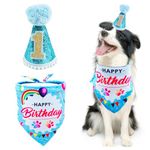 BIPY Dog 1st Birthday Hat Bandana Set for Boys Small Medium Dogs Cats Soft Bibs Doggy Party Grooming Supplies Celebration Birthday Bandana Shipped Randomly