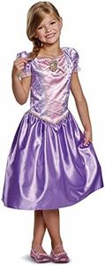 Disney Princesses - Déguisement Classique Raiponce Enfant - Licence Officielle - Taille XS (3T-4T) - Rose - Broche inclue - Costume Réaliste - Broderie Dorée - Cosplay - Cadeau Enfants