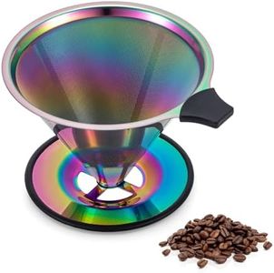 【2.0 Upgraded】 Stainless Steel Pour Over Coffee Filter, Paperless Reusable Coffee Dripper With Non-Slip Ring&Handle, Easy-to-Use and Easy-to-Clean Design, Large Size (1–6 Cup)