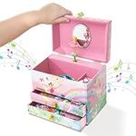 Jewelkeeper Musical Jewelry Box for Girls with 2 Drawers, Rainbow Ballerina Jewelry Boxes, Swan Lake Tune and Spinning Ballerina Doll, Girls Gifts