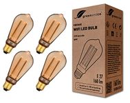 greenandco 4X WiFi Smart LED Bulb (no hub Required) Vintage Design E27 ST64, 3.8W 160lm 1800K 320° 230V, no Flicker, dimmable, Compatible with Alexa and Google Assistant