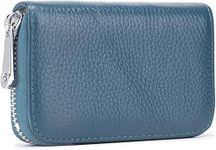 VOGARD RFID Blocking Leather Card Holder Wallet for Men & Women | 9 Card Slots, 2 Cash Pockets | Zip Around Compact Wallet | Genuine Leather Credit Card Wallet (Blue)