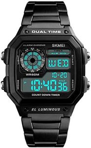 Skmei Smart Noir pour homme montre numérique Affichage clair Bracelet acier inoxydable Date Alarme Chronomètre Dg1335s
