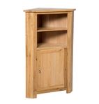 Hallowood Furniture Waverly Oak Corner Display Cabinets with 2 Shelves and Cupboard, Oak Cabinet, Wooden Shelf, Corner Shelf, Sideboard Corner Unit for Hallway, Living Room