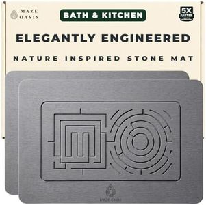 MAZE OASIS - 5X Faster Drying - Premium Stone Bath Mat Set - Engineered Design – Diatomaceous Earth Bathroom Mat & Stone Drying Mat for Kitchen Counter – Non Slip, Engraved Airflow – Serenity Ash 2Pc