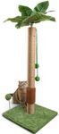 ANWA 35" Tall Cat Scratching Post for Kitten and Large Cats, Scratching Post for Indoor Cats with Self-Grooming Rubber Brush, Cat Sisal Post with Simulated Leaves