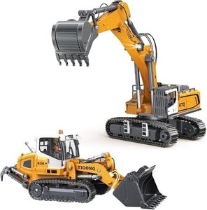ADTHLIER 1:50 Scale RC Construction Vehicles Set – Loader & Excavator, Metal Build, Fully Functional, Realistic Digging & Moving Parts, 360° Rotation, LED Lights, 2.4GHz, for Kids & Collectors