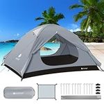 V VONTOX Tent, Camping Tent 2-3 Man, Backpacking Tent Lightweight, Waterproof Windproof UV Protection, Two Doors Dome Tent, Easy Setup, for Family in Traveling, Camping and Outdoor Activity (Gray)