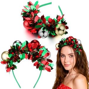 Yilloog 2 Pcs Christmas Headband Christmas Ball Headbands Headdress Bulk Holiday Headbands Xmas Hair Hoop Christmas Hairband Christmas Costume Props Christmas Hair Accessories for Women Adults