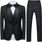 Tuxedo Suits for Men 3 Piece Regular Fit Suit Floral Pattern Blazer Jacket Waistcoat Pants Men Suit Set for Wedding Black