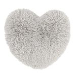 Catherine Lansfield Cuddly Deep Pile Faux Fur Heart Shaped Cushion Silver Grey