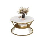 AAFIYA HANDICRAFTS This Coffee Table Living Room Decor Water-Proof Table Top MDF Marble Finish Center Table 2 Tier (Gold-White)